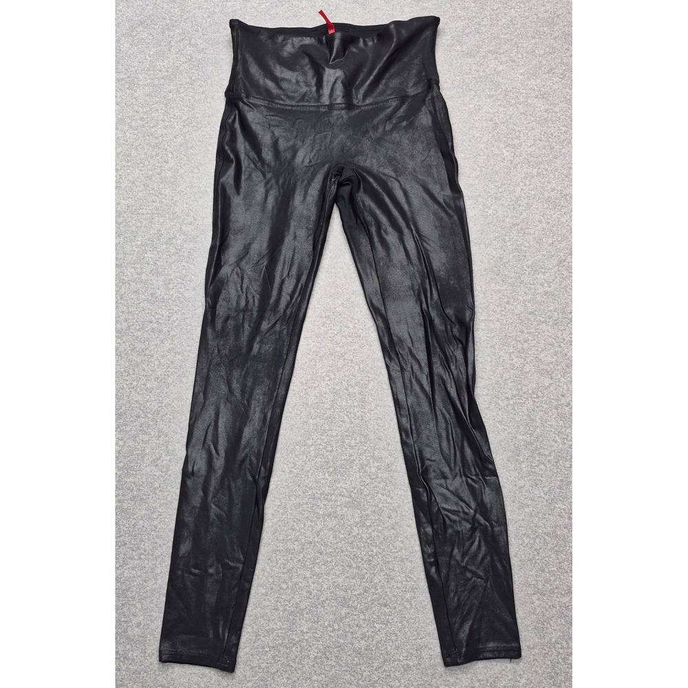 Spanx Faux Leather Leggings Womens Large Black High Rise Shaping Shaper Ankle - Picture 2 of 14